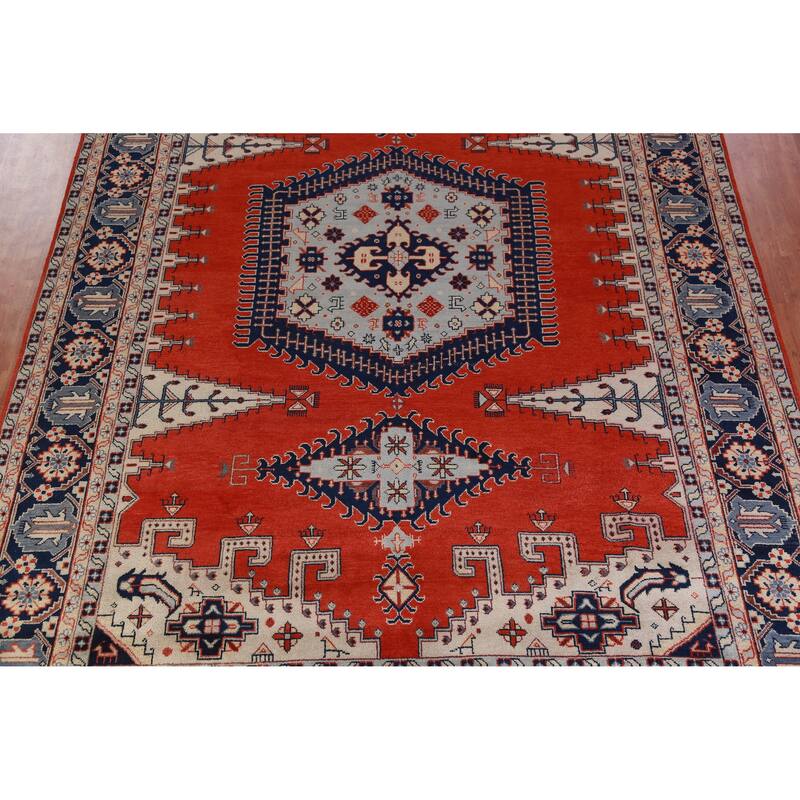 Hand Knotted Oriental 100% Wool Carpet Traditional Geometric Red Viss Area Rug - 17' 6'' X 11' 5''
