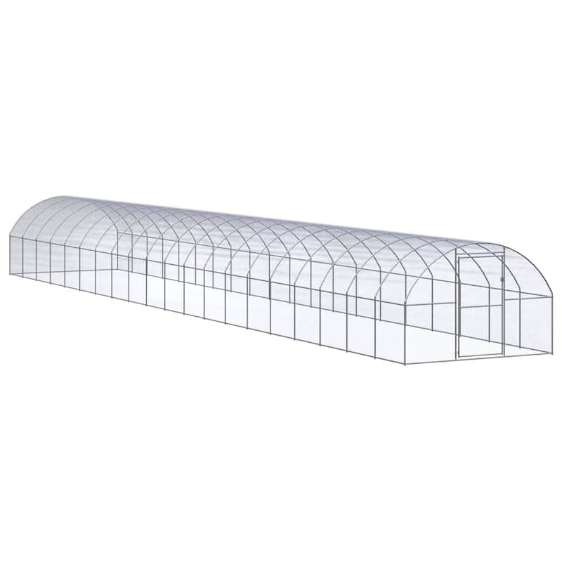 vidaXL Chicken Coop Battery Cage Hen Enclosure Chicken House Galvanized Steel zero - 9.8' x 65.6' x 6.6' - Silver