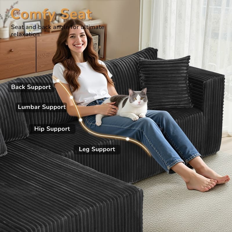 Modular Plush Sofa, All-Foam No Springs, Space-Saving for Living Room