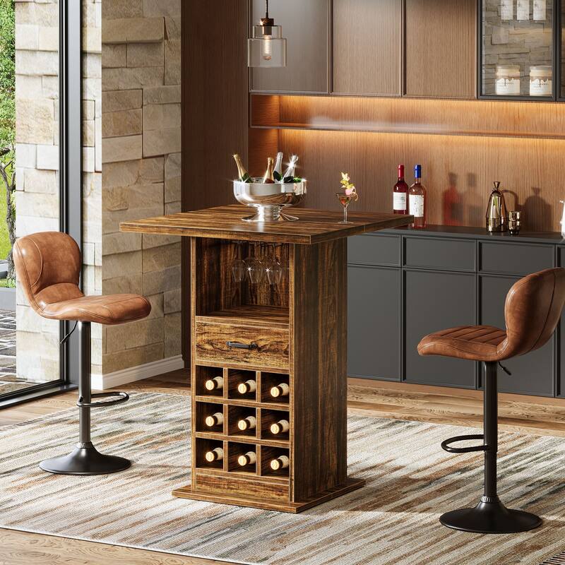 Square Home Bar Unit, Bar Cabinet with Storage and Wine Rack