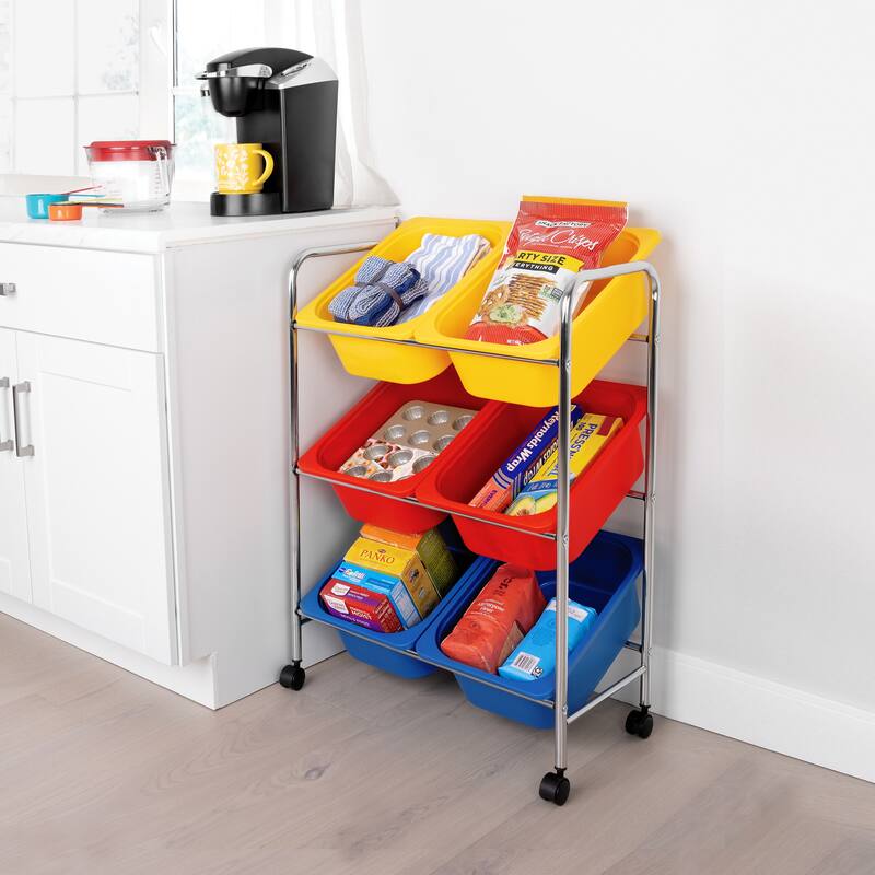 Seville Classics Multi-Use 6-Bin Organizer Cart, Multicolor