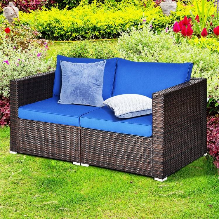 2PCS Patio Rattan Sectional Conversation Sofa Set - 29.5" x 29.5" x 25.5" (L x W x H)