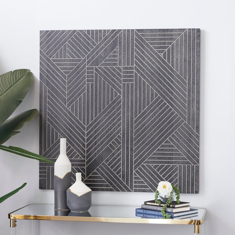 Wood Geometric Linear Wall Decor - Black - Roche River Decor