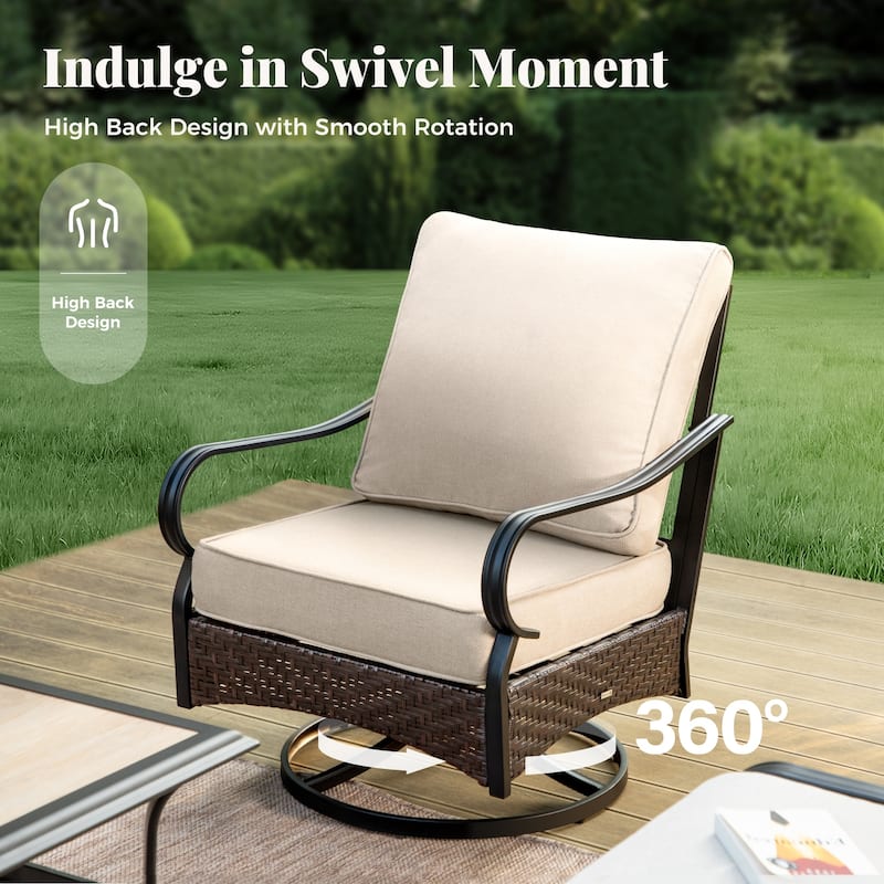 MAISON ARTS 4/6 Pieces Outdoor Heavy-Duty Oversized Metal Conversation Set with Fire Pit Table