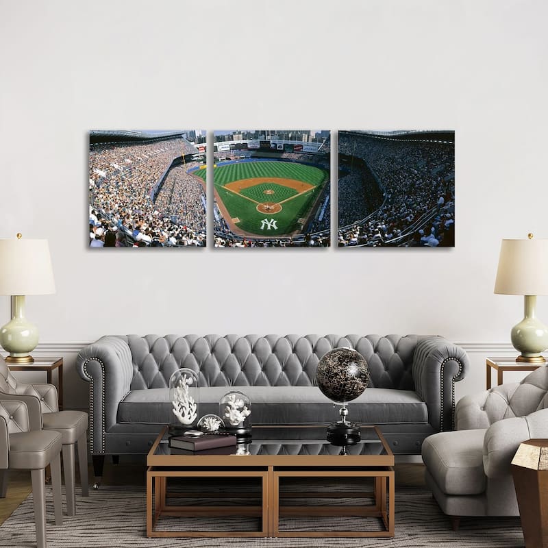 iCanvas "Yankee Stadium, Bronx, New York City, New York, USA" by Panoramic Images 3-Piece Canvas Wall Art Set - 30x90x1.5