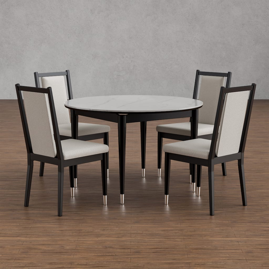 Furniture of America Kalor Modern 5-Piece Black and White Sintered Stone Top Round Dining Table Set
