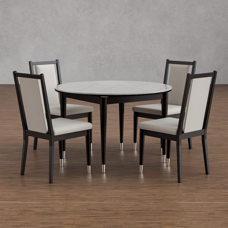Furniture of America Kalor Modern 5-Piece Black and White Sintered Stone Top Round Dining Table Set - Black and White