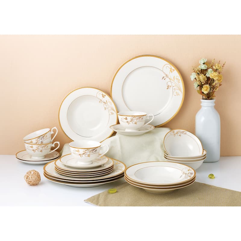 24 Piece Dinnerware Set-Bone China, Service for 4 by Lorren Home Trends