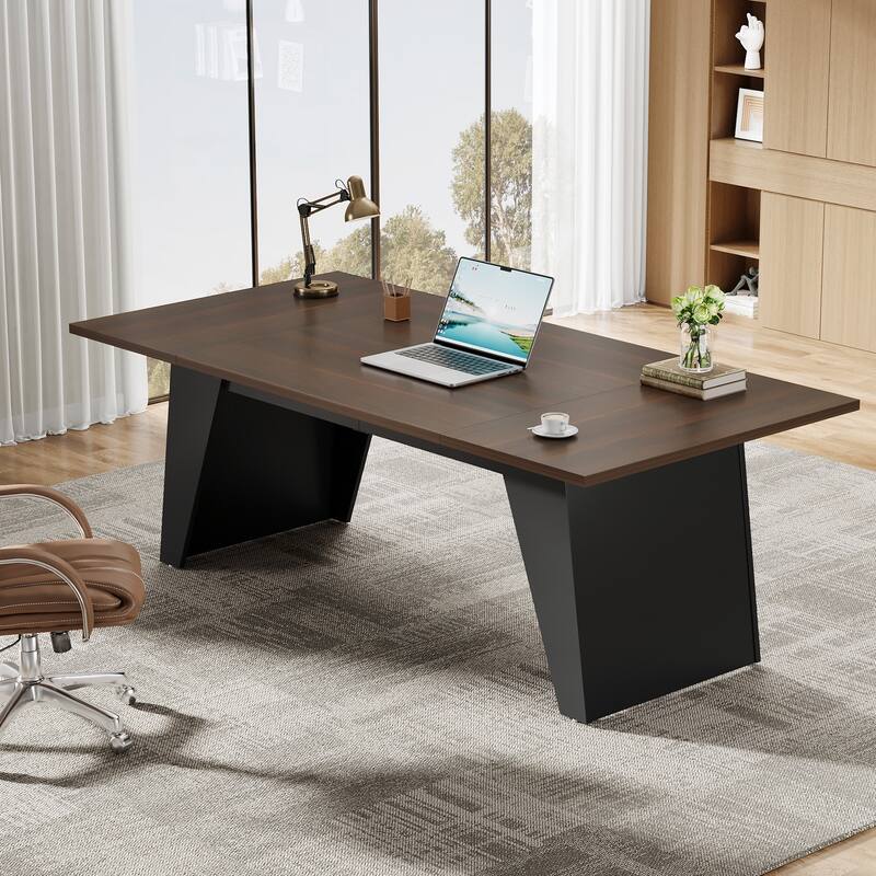 71" Executive Desk, Large Computer Desk with Trumpet-Shaped Pedestal