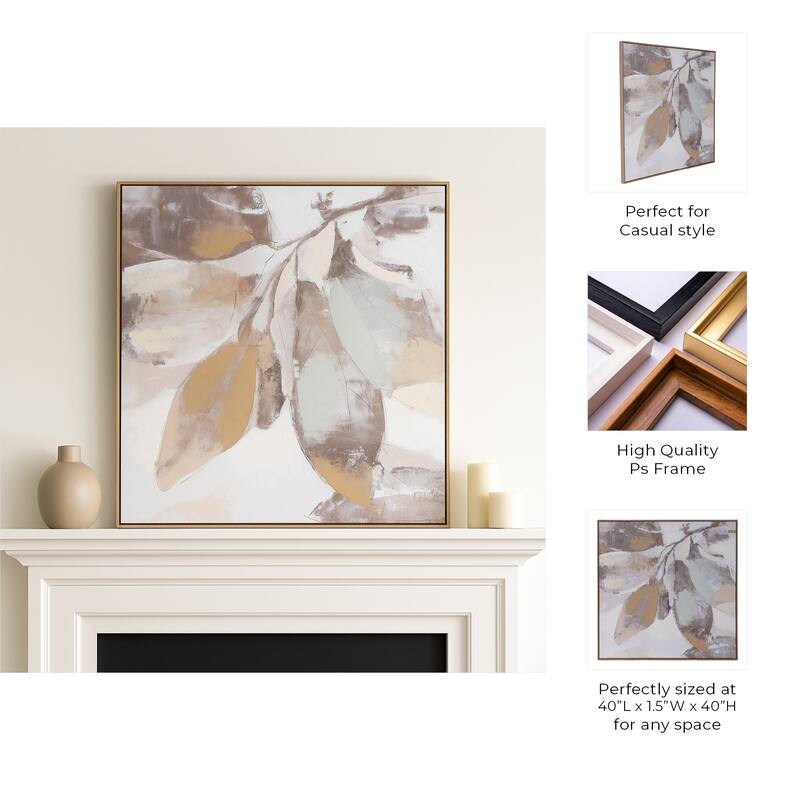 Abstract Botanical Shadow Box Canvas Wall Art - 40", Brown & Tan