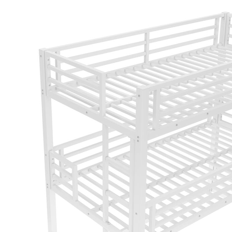 Roomfitters Twin/Full/Queen Metal Triple Bunk Bed with Safety Guardrails, Heavy-Duty Noise-Reduced Frame, White