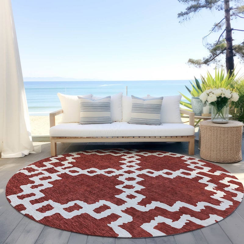 Machine Washable Indoor/ Outdoor Chantille Geo Trellis Rug - Brick - 8' x 8'