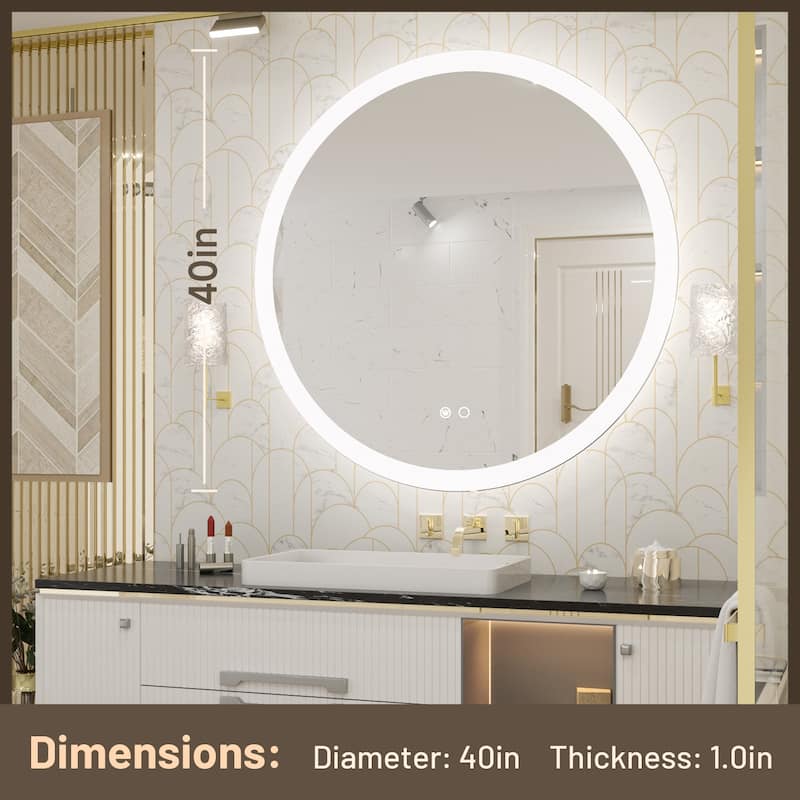 KEONJINN Round LED Frontlit Bathroom Vanity Wall Mirror 3 Colors, Anti-fog
