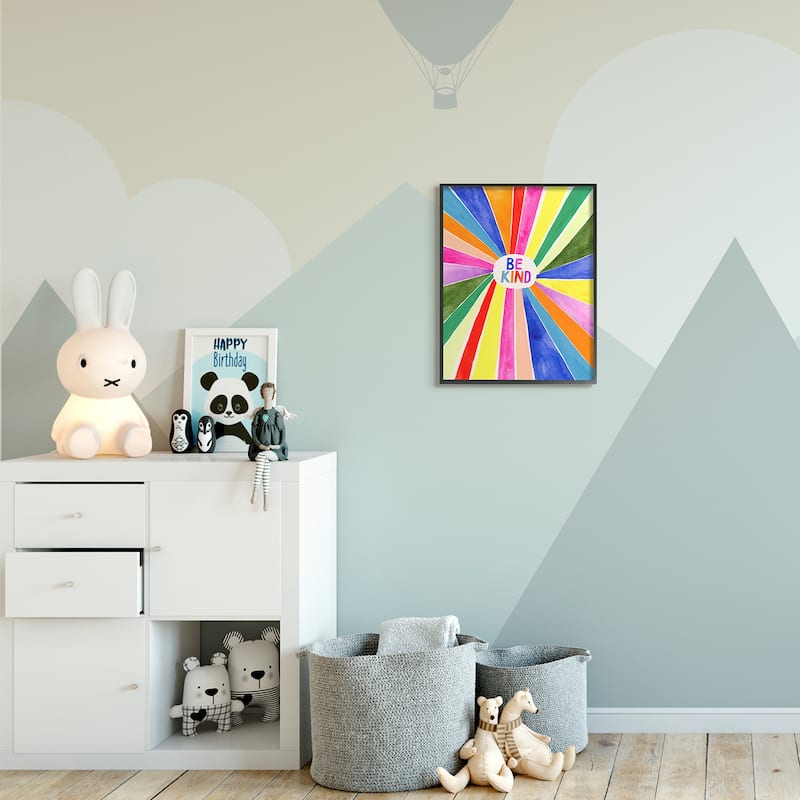 Stupell Be Kind Phrase Rainbow Stripe Burst Framed Wall Art