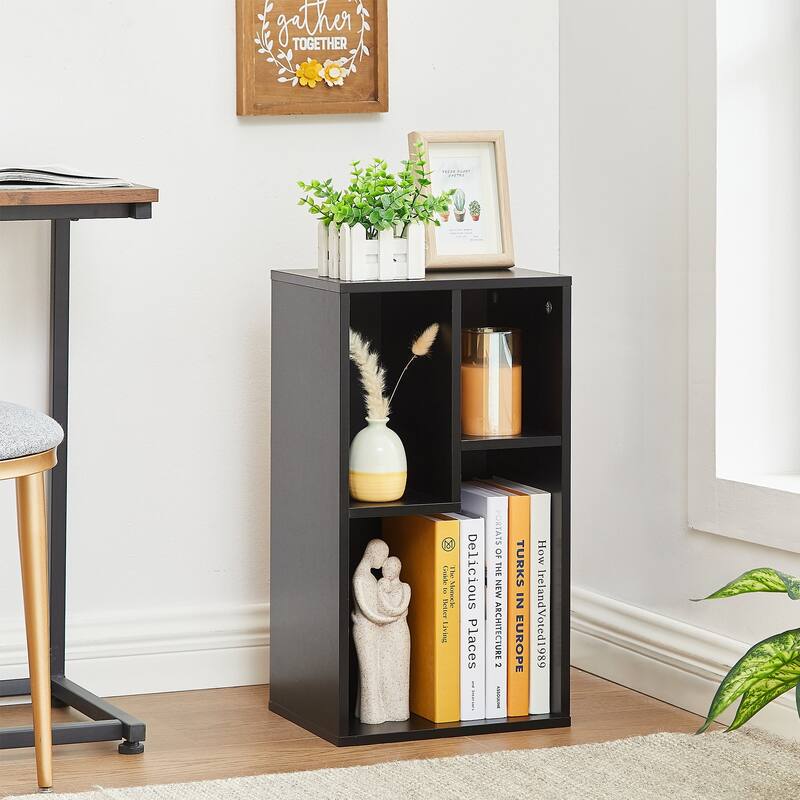 VECELO, (Set of 2)Three Open Cube Wooden Bookcase Organizer, bookshelf small, White/Black/Brown/Grey
