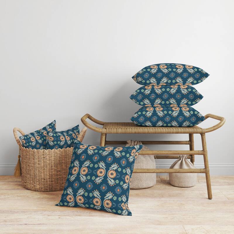Petal Parade Faux Suede Reversible Throw Pillow Blue and Orange