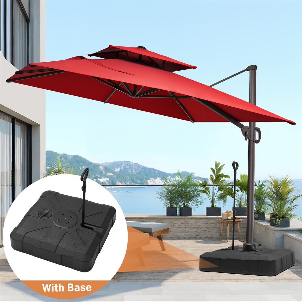 9x11FT Outdoor Patio Dual Top Umbrella Cantilever Offset with Rod Base