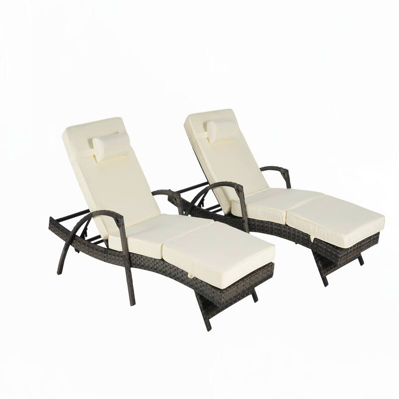 Outdoor Long Reclining Chair Set of 2 with Cushions