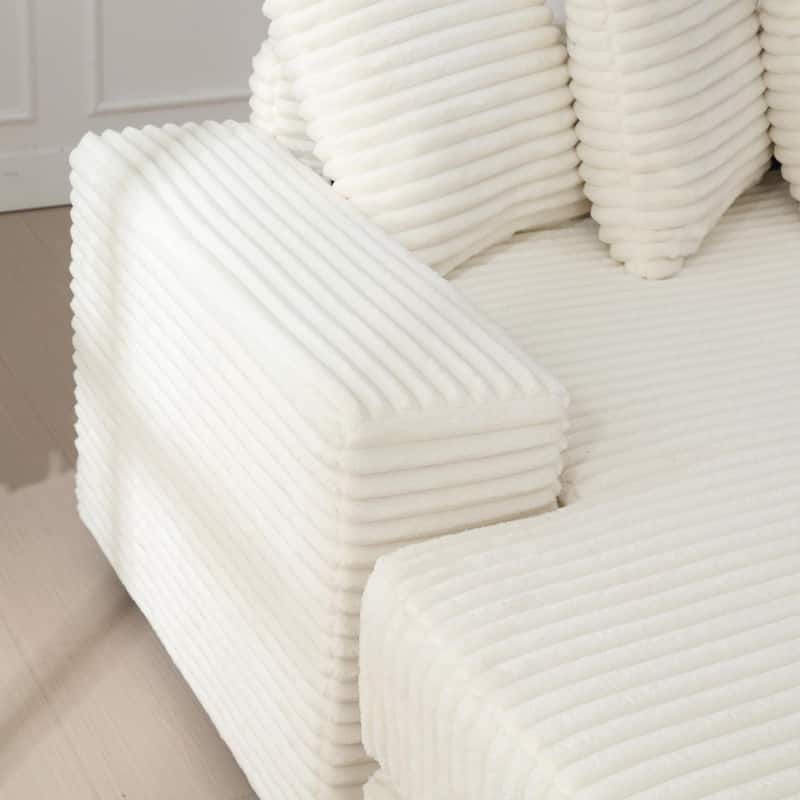 L Shaped Modular Sectional Sofa with Chaise, Oversized Corduroy Upholstered Sleeper Sofa, Floor Corner Sofa with Throw Pillows