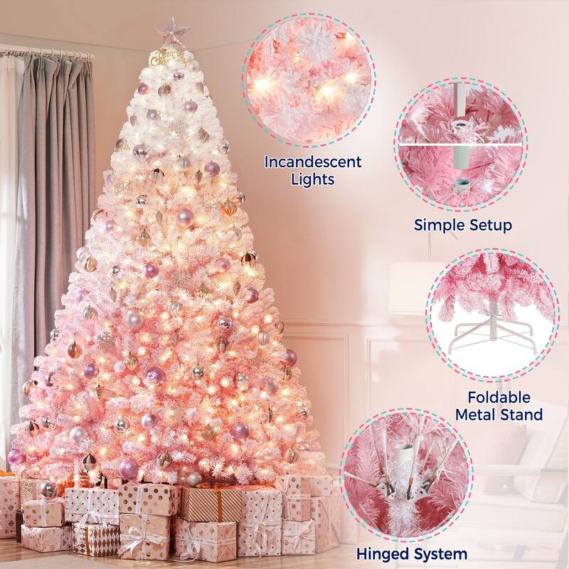 Yaheetech 9ft Pre-lit Flocked Artificial Christmas Tree with 900 Incandescent Warm White Lights & 2084 Tips