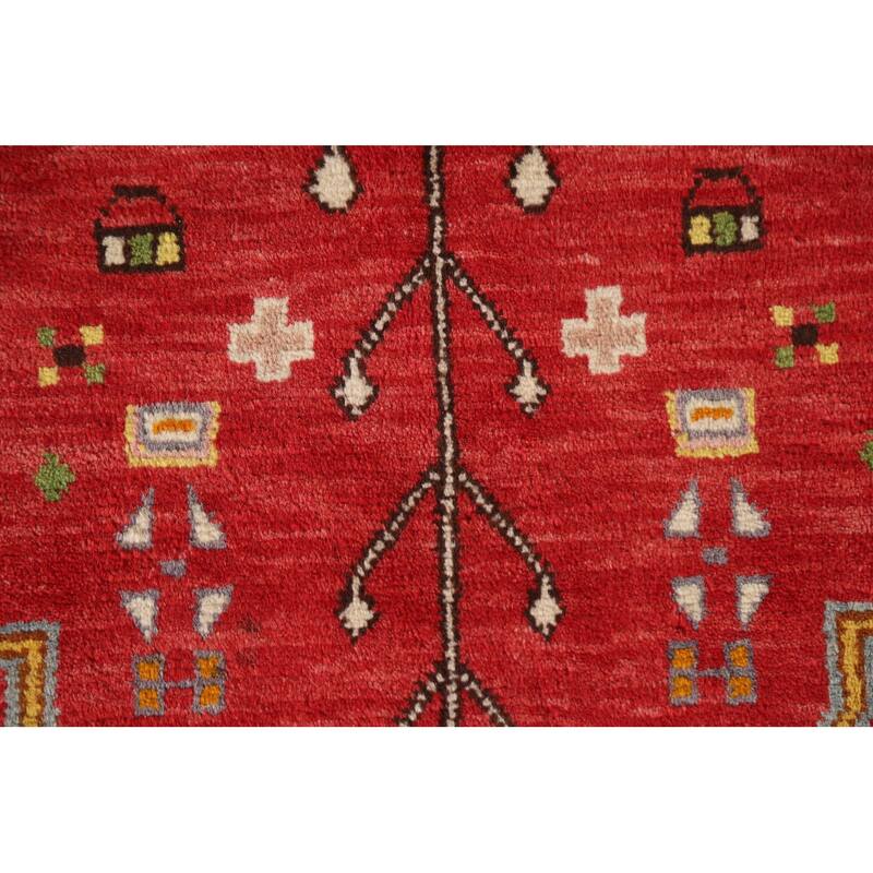 Geometric Red Abadeh Persian Vintage Area Rug Handmade Wool Carpet - 2'3"x 3'6"
