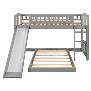 Gray Twin Over Twin Wood Bunk Bed Loft Bed with Slide and Ladder, 77.4 ...