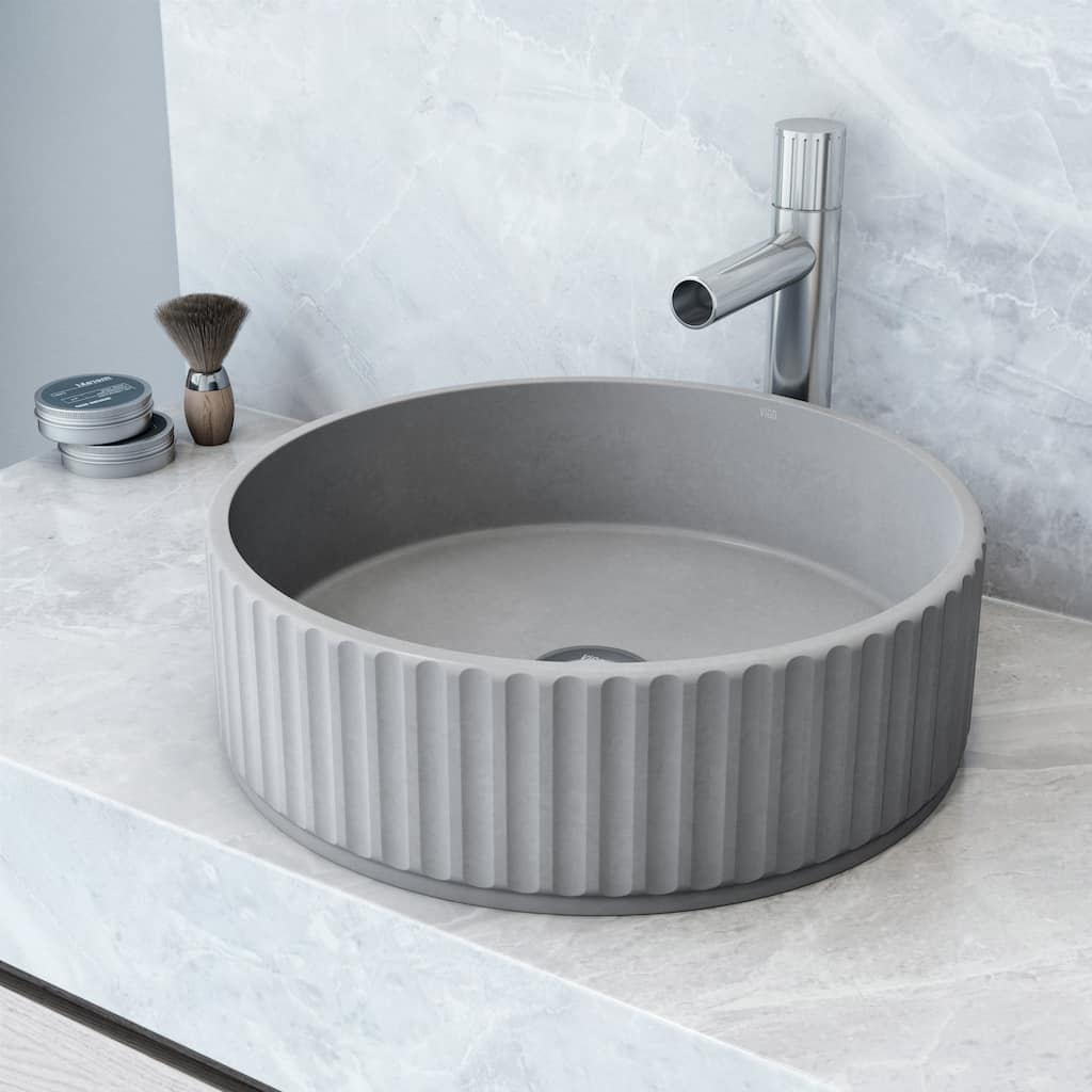 Vigo VGT2094 Windsor 16" Circular Concrete Vessel Bathroom Sink with