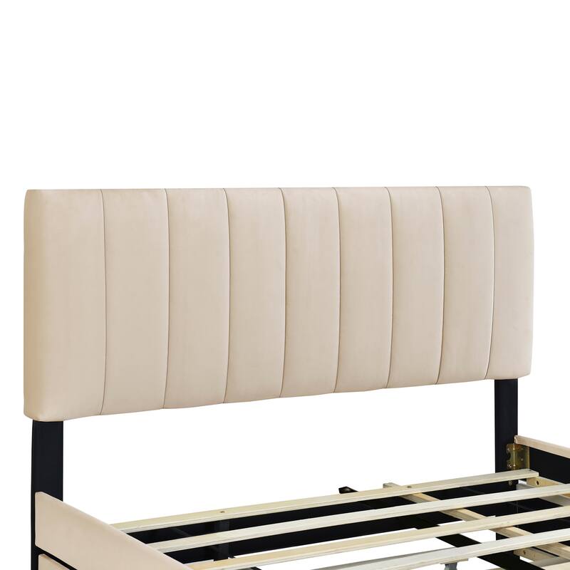 Elegant Queen Velvet Platform Bed with Storage Drawers & Trundle for Extra Space