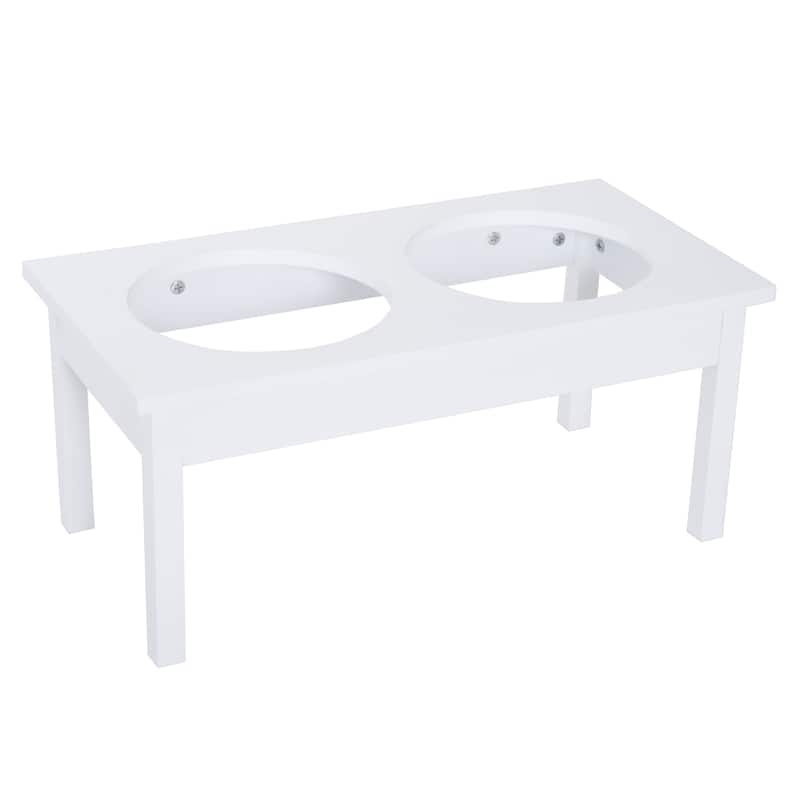 PawHut 23" Elevated Durable Wooden Heavy Duty Dog Pet Bowl Feeding Station - White