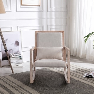 Linen fabric antique white rocking chair with removable lumbar pillow ...