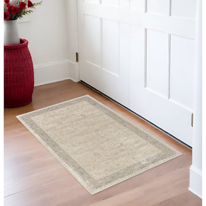 Dacot Floral Traditional Woven Area Rug By HomeRoots - 2' X 3' - 2' X 3' - Cream/Onyx - Rectangle