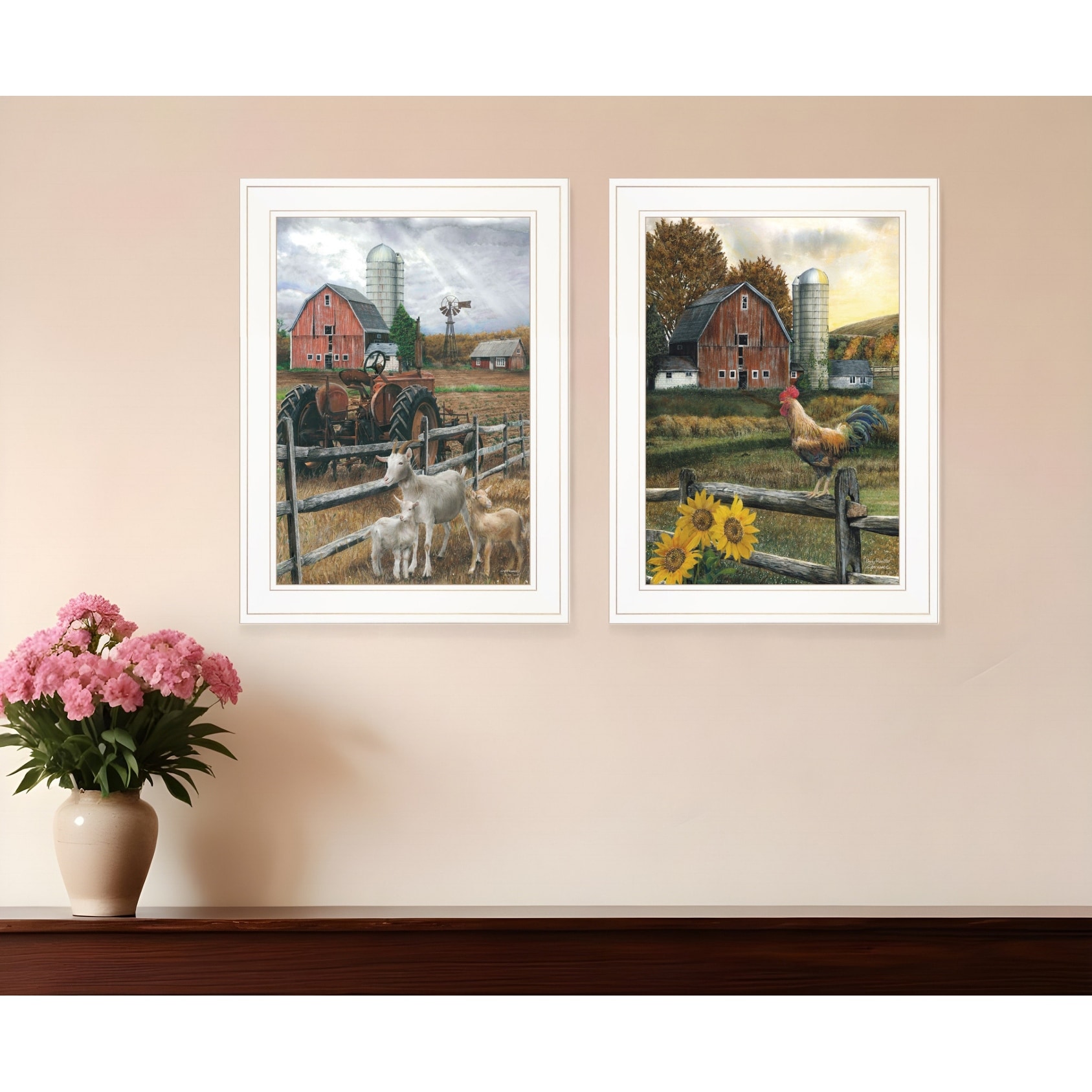 HomeRoots Set Of Two Farm Life White Framed Print Wall Art