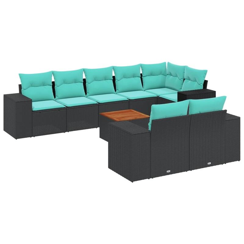 vidaXL Patio Sofa Set with Cushions Outdoor Furniture 9 Piece Poly Rattan - 24.4x 24.4x 27.2
