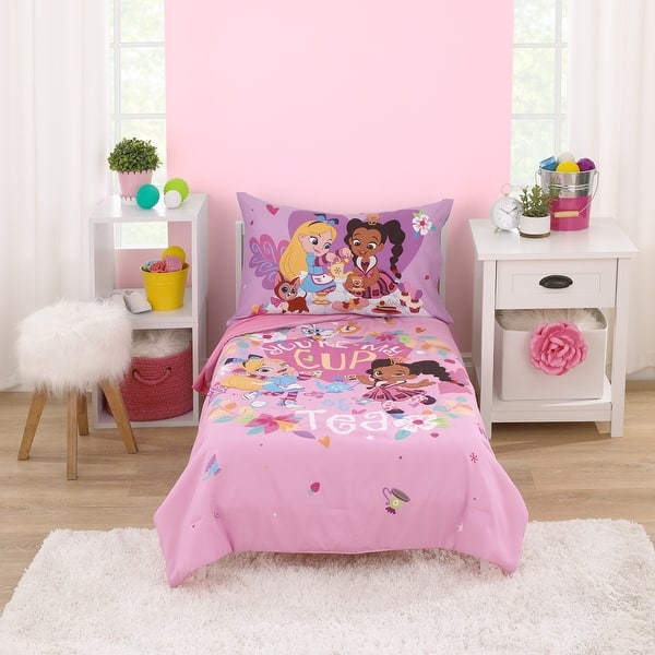 slide 2 of 5, Disney Alice's Wonderland Bakery Tea Party Pink and Purple 4 Piece Toddler Bed Set