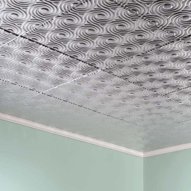 FASÄDE Cyclone Decorative Vinyl 2ft x 2ft Glue Up Ceiling Panel in Gloss White 5 Pack