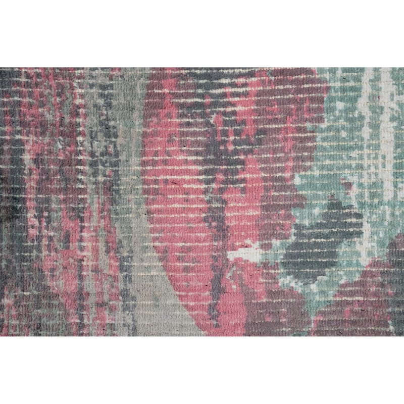 Hand Knotted Oriental Viscose Silk Carpet Modern Abstract Green Abstract Area Rug - 4' 0'' X 2' 0''