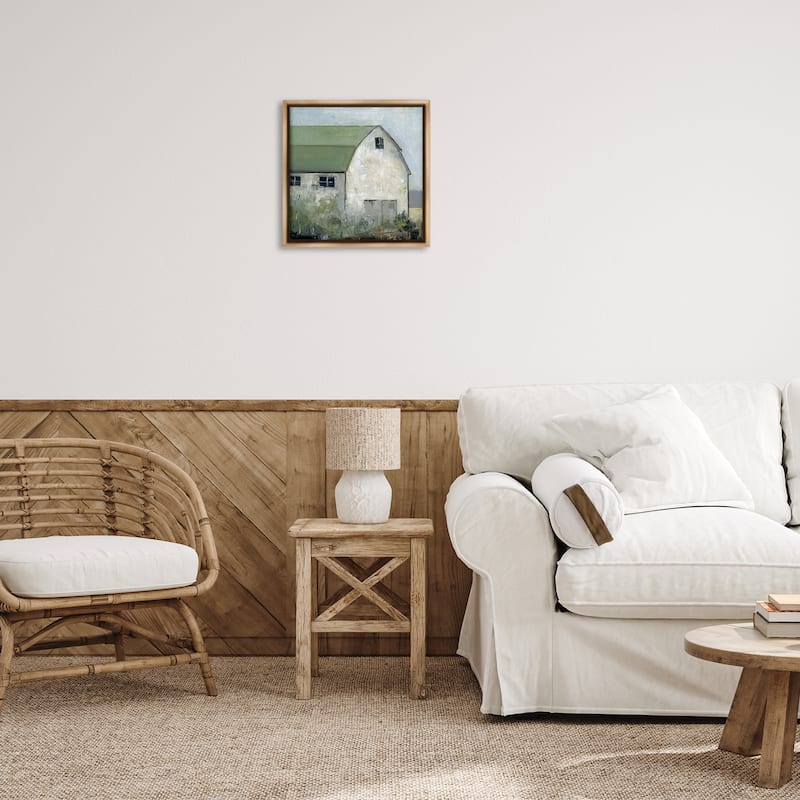 Stupell Barn View with Green Roof Framed Floater Canvas Wall Art Design By Sally Swatland