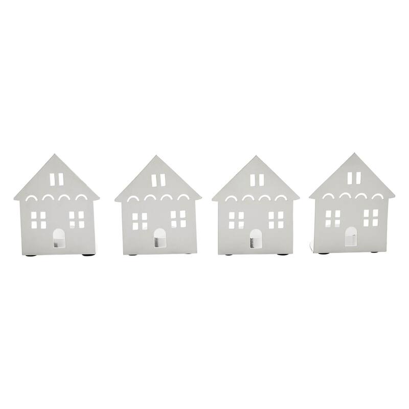 Tealight Holder House Antique White Set of 4 4.5x3.75x2.25 - N/A