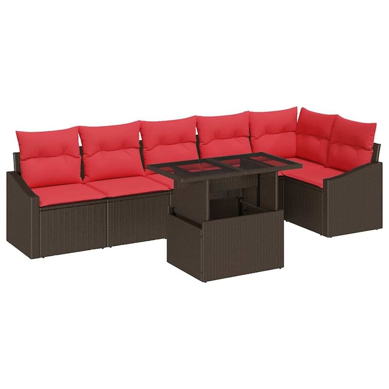 vidaXL 7 Piece Garden Sofa Set with Cushions - 113.6×48.6×27.2