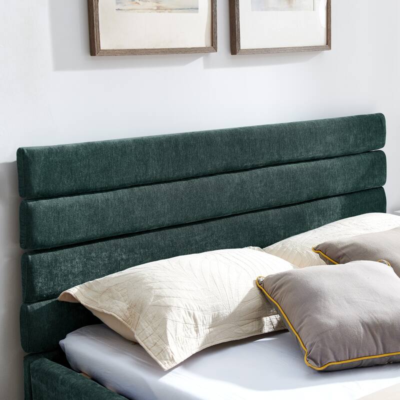 Queen size cushioned bed, comfortable cushioned bed frame, headboard and solid bed frame