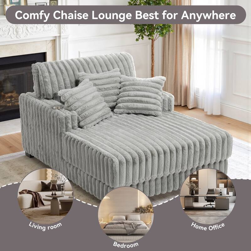 41.7" W Upholstered Plush Corduroy Chaise Lounge with Pillows
