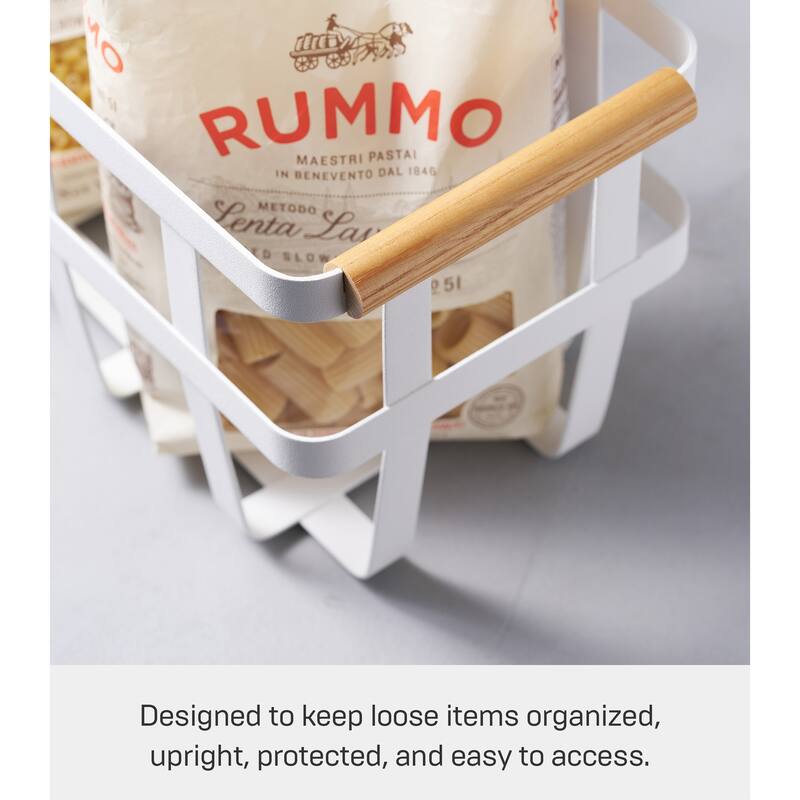 Yamazaki Home Storage Basket - Two Sizes, Steel and Wood - L 5.71 x W 15.75 x H 6.1 inches