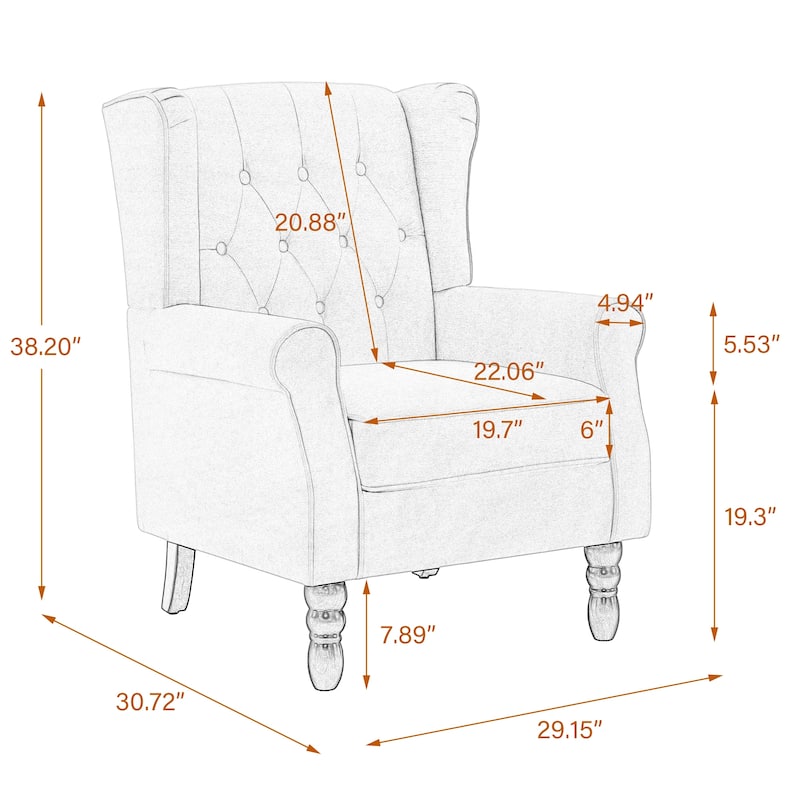 Button Tufted Armchair Wingback Wood legs Accent Chairs (Set of 2)