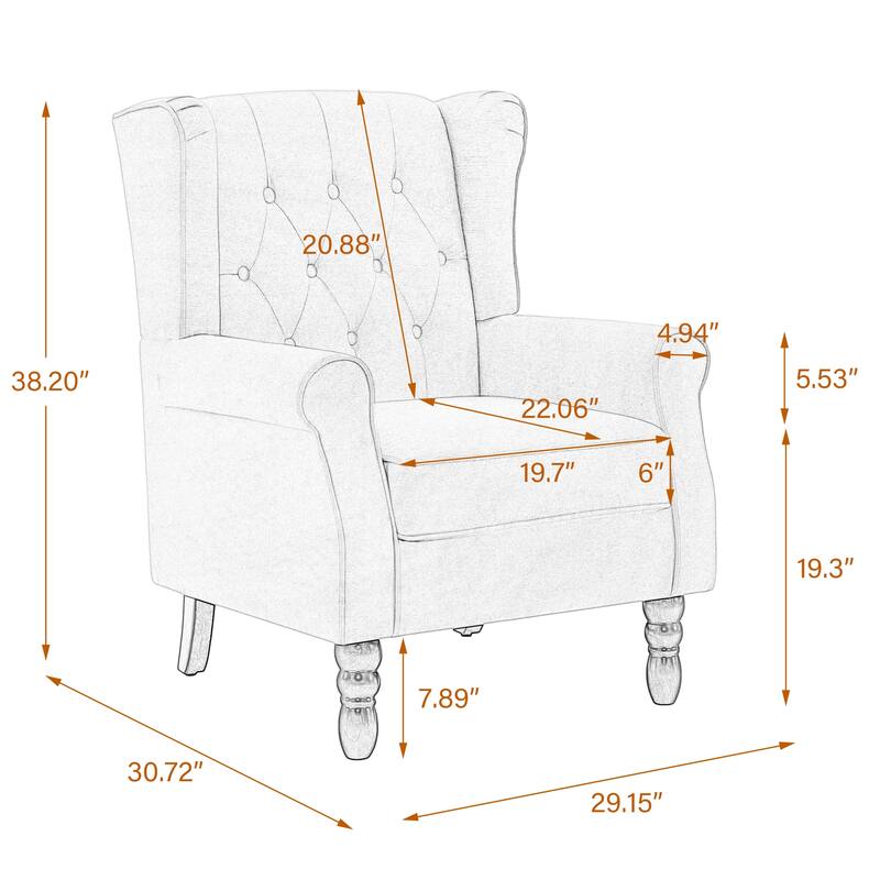 Button Tufted Armchair Wingback Wood legs Accent Chairs (Set of 2)