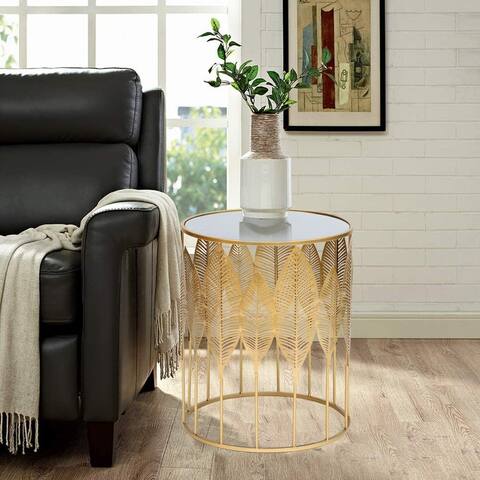 ADECO End Table Set of 2 Gold Accent Coffee Leaves Nightstands Stool