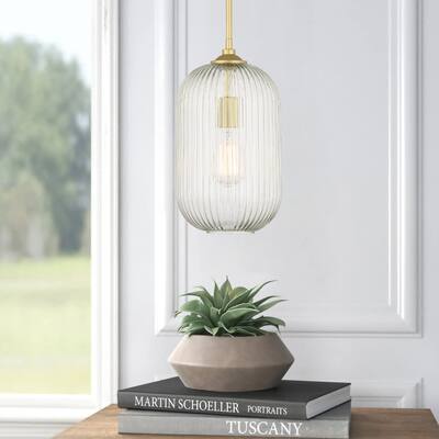 Modern 1-light Black Gold Kitchen Island Pendant with Glass - 8 inches