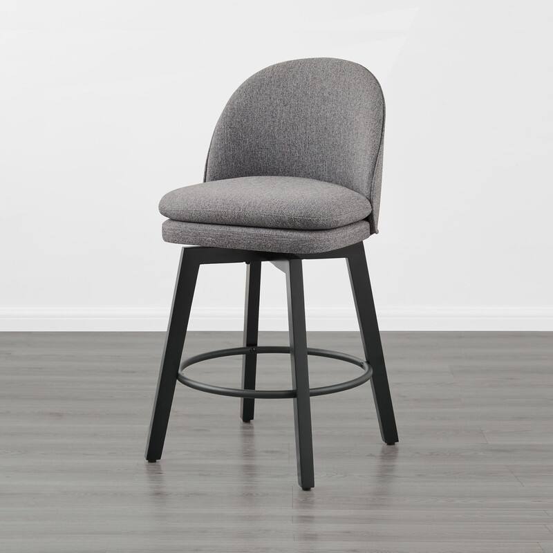 Spruce & Spring Madison Upholstered Swivel Counter Height Bar Stools - Single - Grey-Fabric