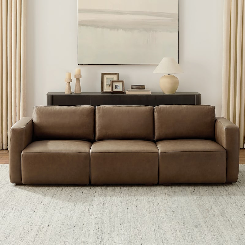 Art Leon Genuine Leather 3-Piece Modular Sectional Sofa - Chocolate