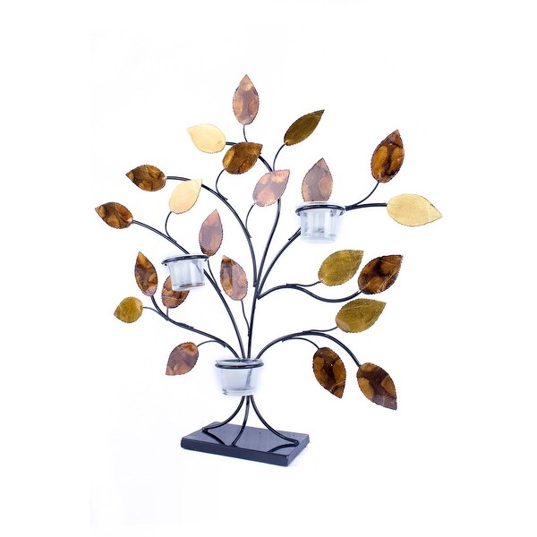 Foiled And Lacquered Decorative 3-Votive Holder - Gold, Copper, Brown And Orange