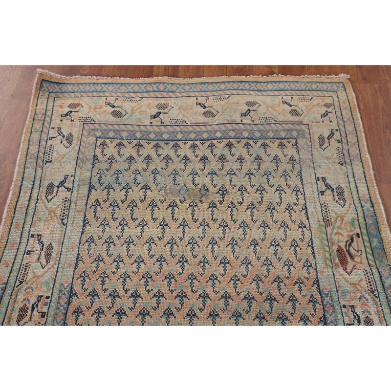 Geometric Botemir Persian Vintage Runner Rug Handmade Wool Carpet - 3'5" x 10'2"